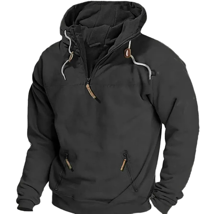 Herrhoodie med halv dragkedja, långärmad för bekväm vardagsstil. Perfekt casual luvtröja.