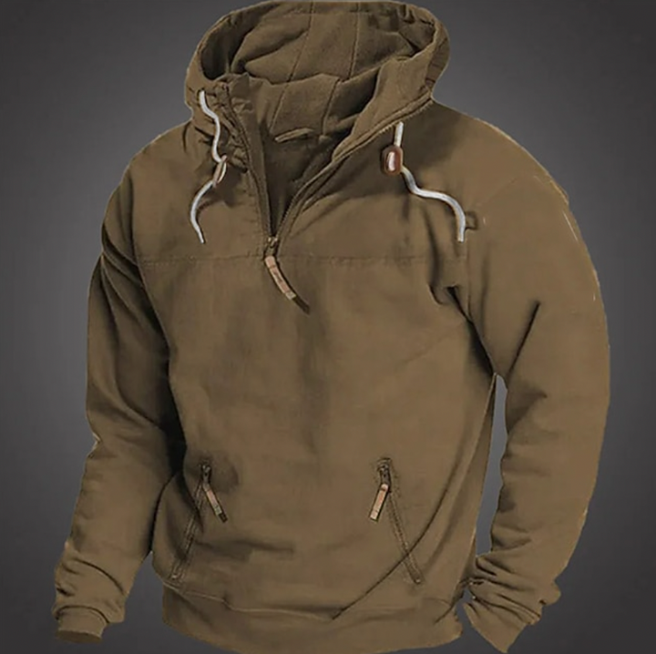 Bekväm herrhoodie, långärmad tröja med halv dragkedja. Avslappnad passform för vardagsbruk.