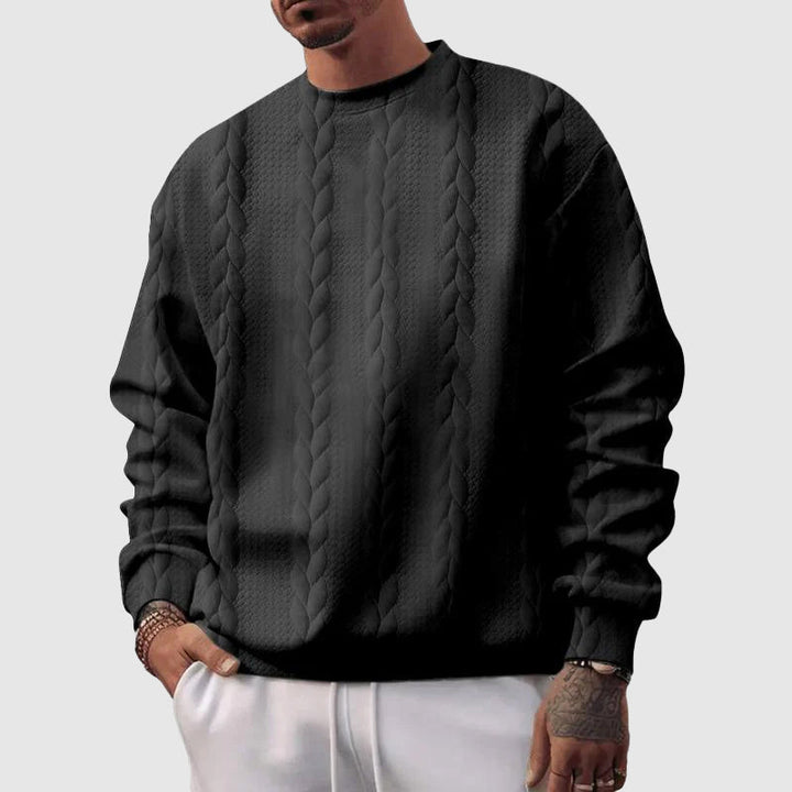 Trendig herrtröja med lös passform, unik ytstruktur. Bekväm hoodie för män i ledig stil, perfekt höstmode.