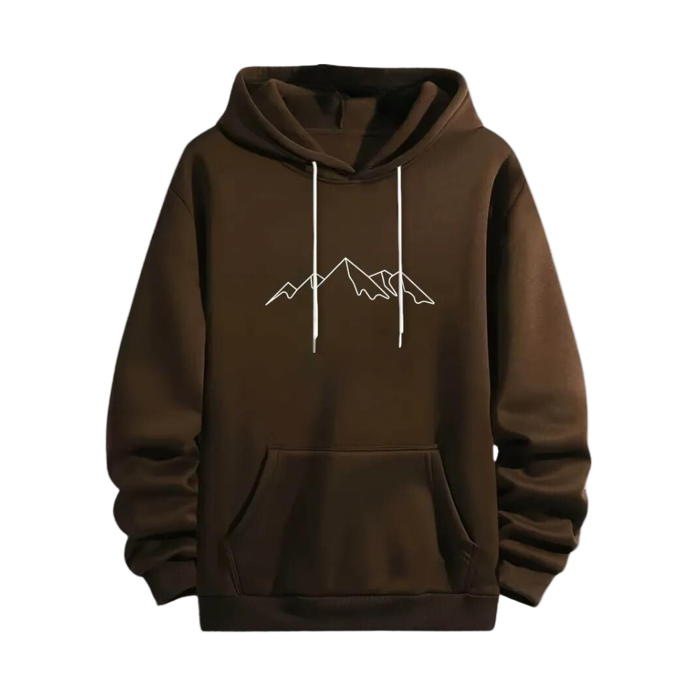Herrhoodie med stilrent fjälltryck för en bekväm och avslappnad vardagslook.