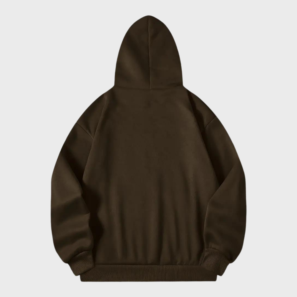 Stilfull herrhoodie med detaljerat fjälltryck, en trendig del av din höstgarderob.
