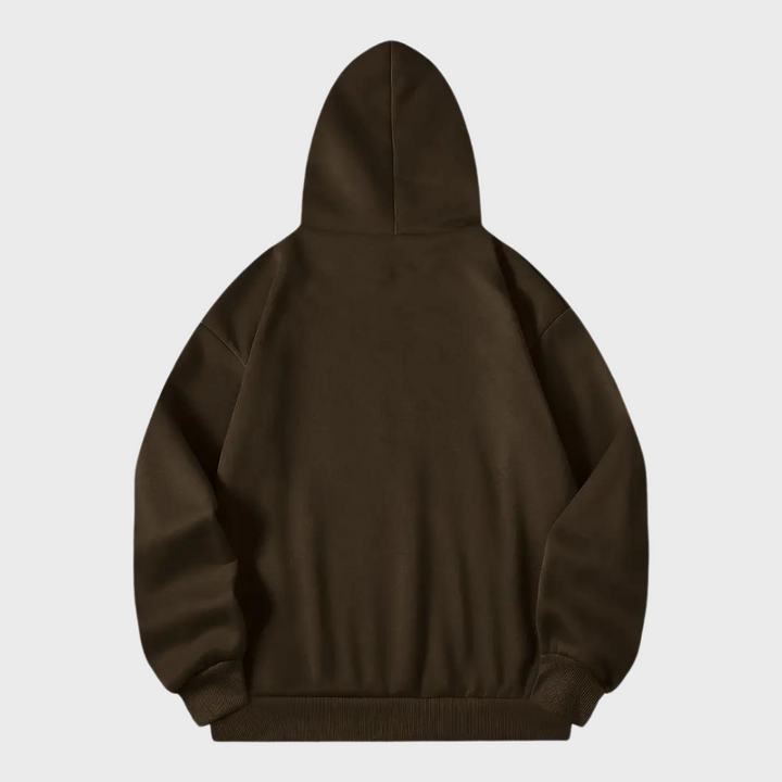 Stilfull herrhoodie med detaljerat fjälltryck, en trendig del av din höstgarderob.