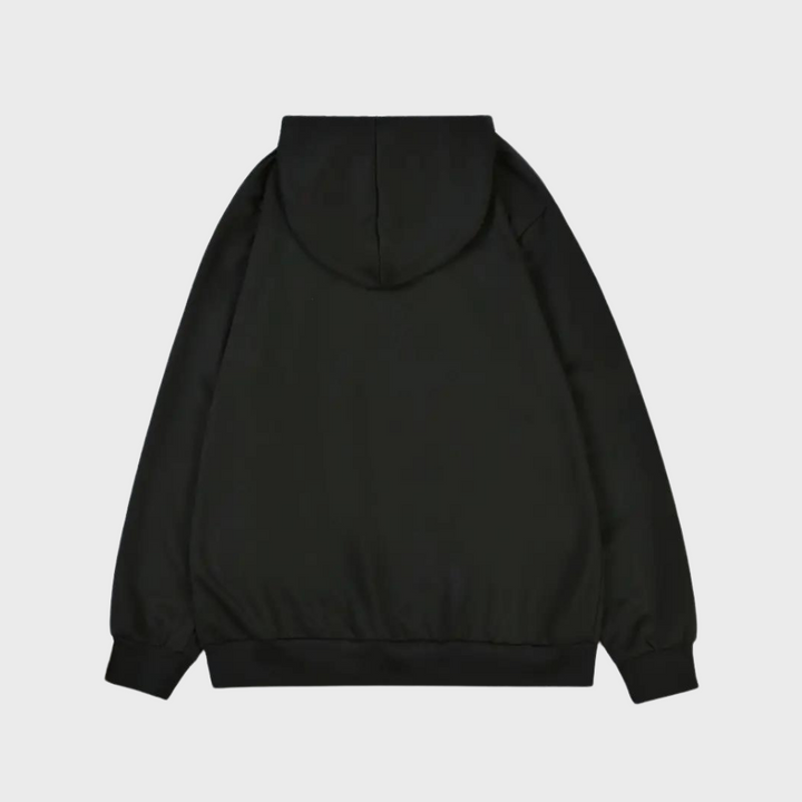 Herrhoodie i stor storlek med modernt fjälltryck, bekväm för alla tillfällen.
