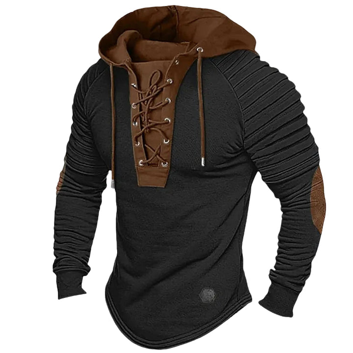 Herrhuvtröja med snörning för avslappnad, bekväm urban stil. Perfekt herrkläder för vår och höst.