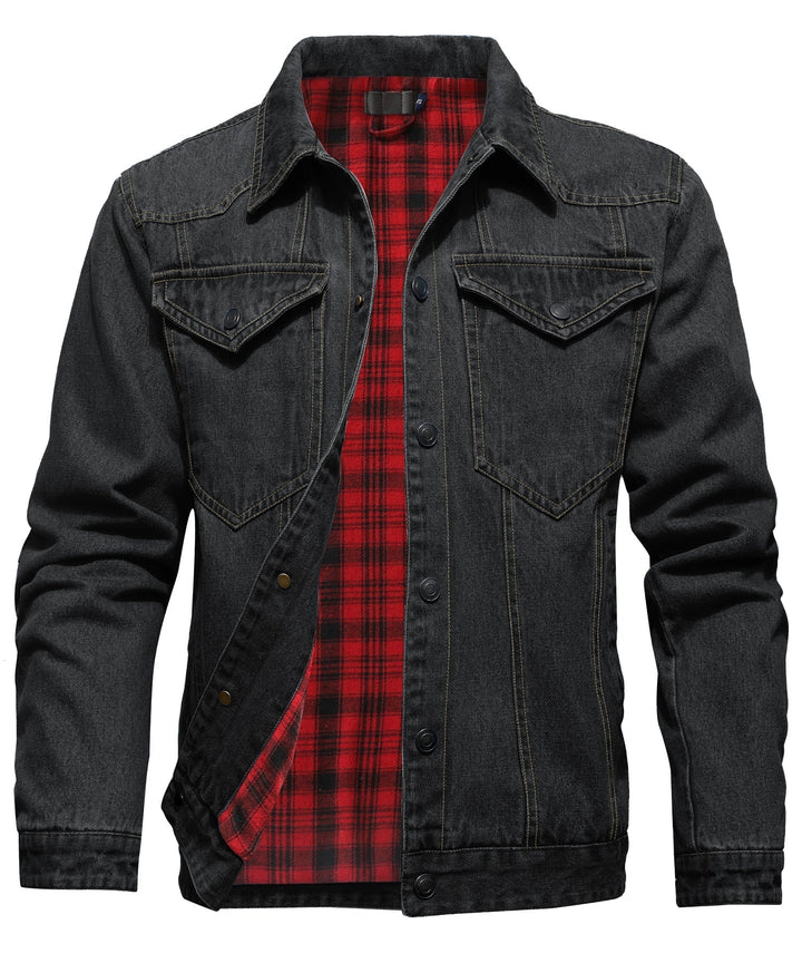 Mörkblå herr denimjacka i varm denimstil, perfekt som höstjacka & vinterjacka för vardagsbruk.