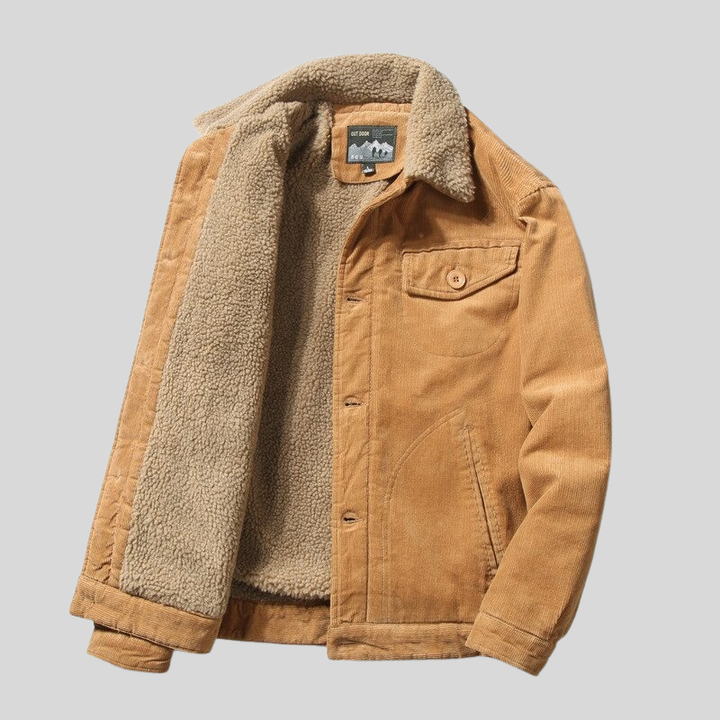 "Herrjacka i manchester, sherpafodrad, brun. Varm och slitstark med klassisk design, perfekt för höst/vinter."