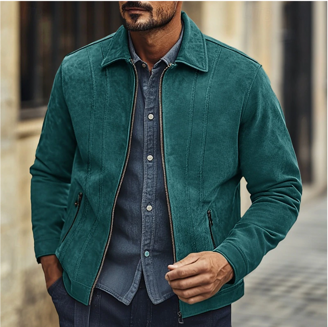Elegant herrjacka med unik design, ett tidlöst ytterplagg. Perfekt som stilren övergångsjacka för höst- och vårkläder.