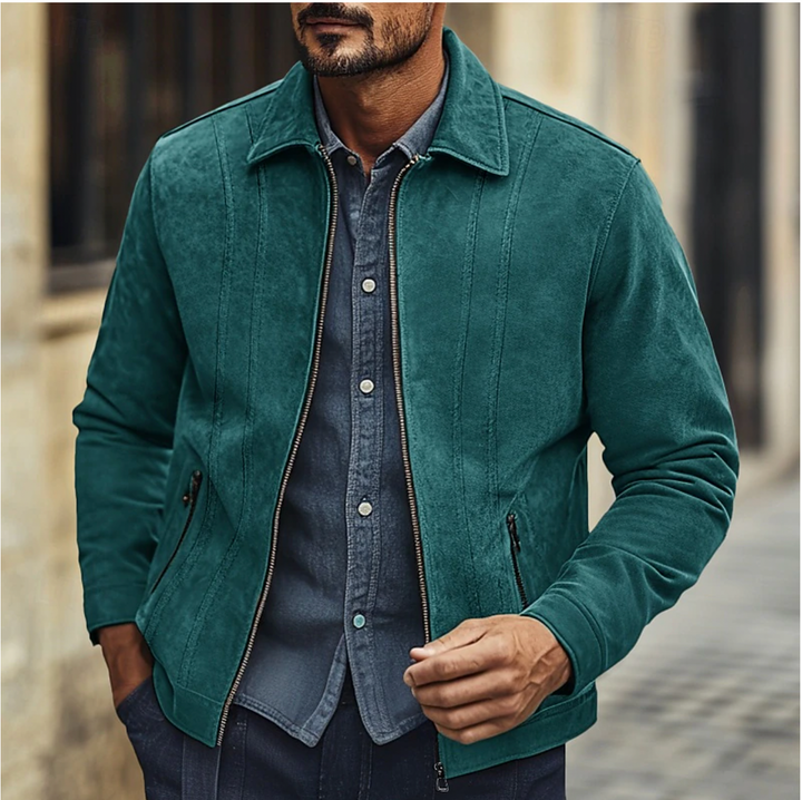 Elegant herrjacka med unik design, ett tidlöst ytterplagg. Perfekt som stilren övergångsjacka för höst- och vårkläder.