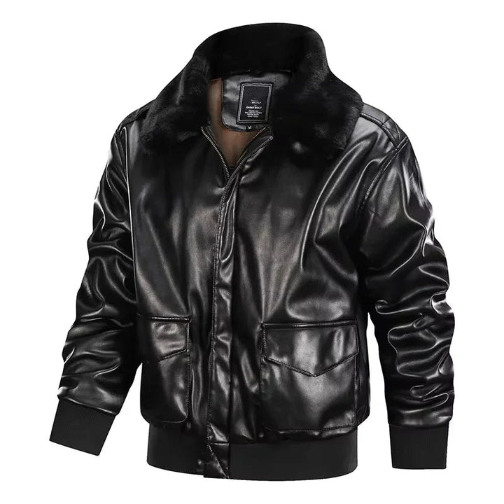 Man bär brun retro herrjacka, casual stil. Tidlös vårjacka som matchar modernt herrmode, bekväm.