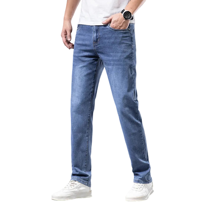 Herrjeans med hög midja & rak passform, perfekt komfort för urban vardagsstil.