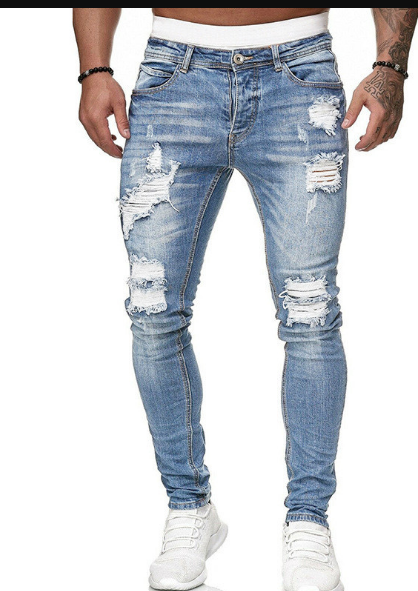 Bekväma herrjeans, grå stretchjeans med trasig look. Ideal för vardagsbruk