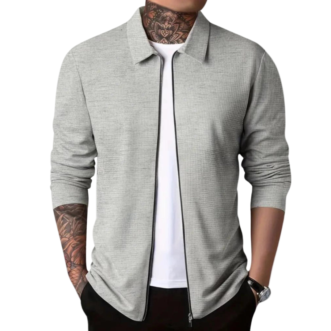 Herrkofta slim fit med dragkedja, modern stil. Mångsidig cardigan för smart casual och vardagsmode. Bekväm.