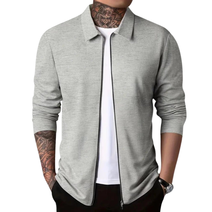Herrkofta slim fit med dragkedja, modern stil. Mångsidig cardigan för smart casual och vardagsmode. Bekväm.
