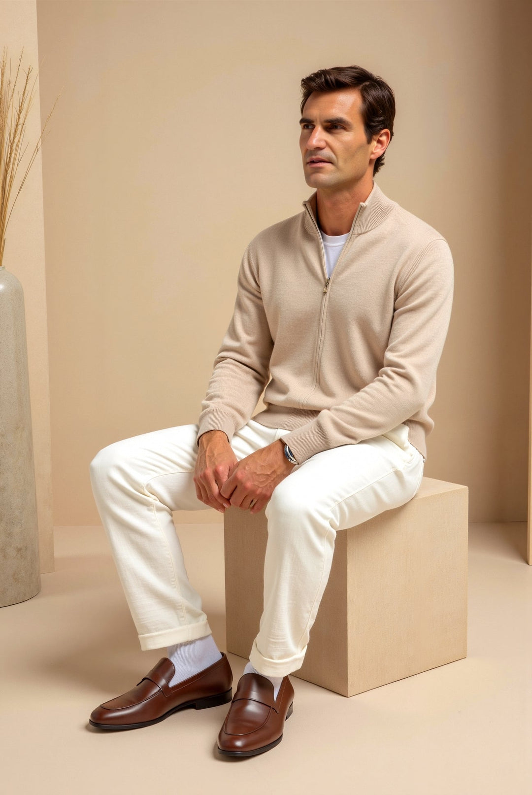 Stilren slim-fit herrkofta. Ett elegant och mångsidigt plagg för en smart casual outfit.