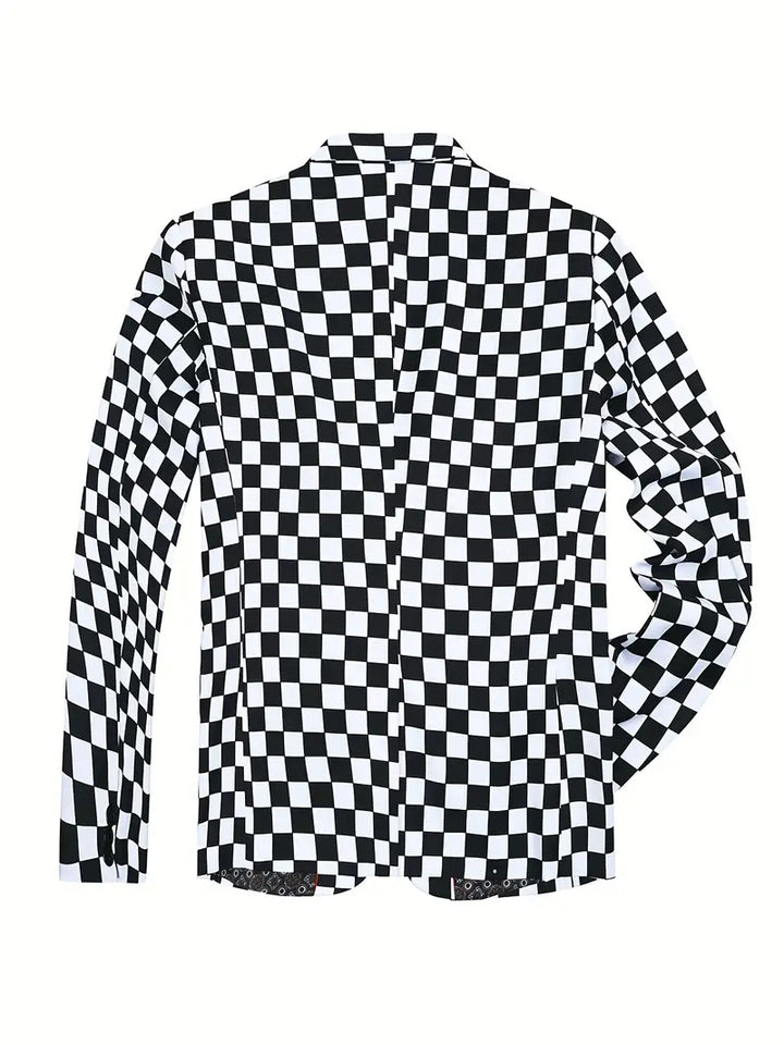 Stilren herrjacka med unikt schackmönster, idealisk för festkläder eller en semi-formell look. Bekväm passform.