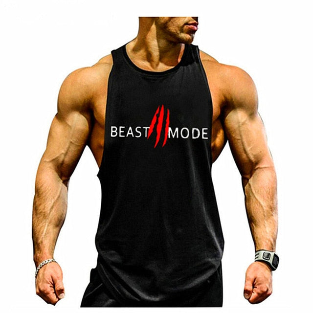 Träningslinne herr 'Beast Mode'. Stilren muskeltopp för gymkläder, aktivkläder och sommarstil.