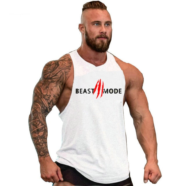 Linne herr 'Beast Mode' med tryck. Idealiskt för träning, gymkläder & casual sommarstil, herrmode.
