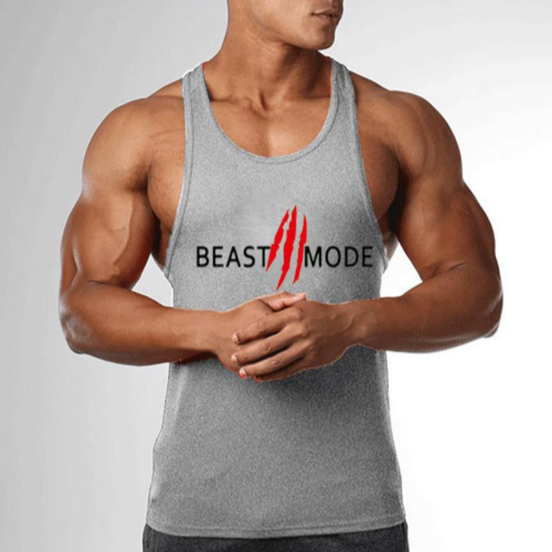 Herrlinne med trycket 'Beast Mode'. Stilfullt linne för träning, gym & sommarkläder herrmode.