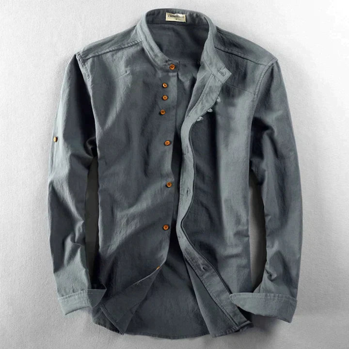 Snygg herrlinneskjorta i japansk stil, bomullsblandning, minimalistisk design, vardags-elegans