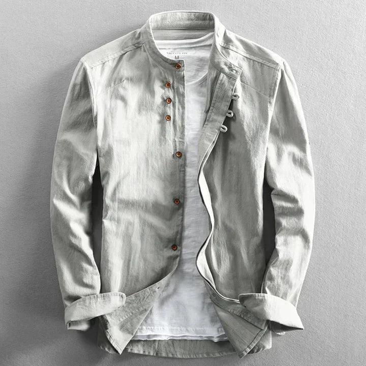 Elegant herrskjorta i linne, japansk minimalistisk stil, bekväm bomullsblandning, unisexmode