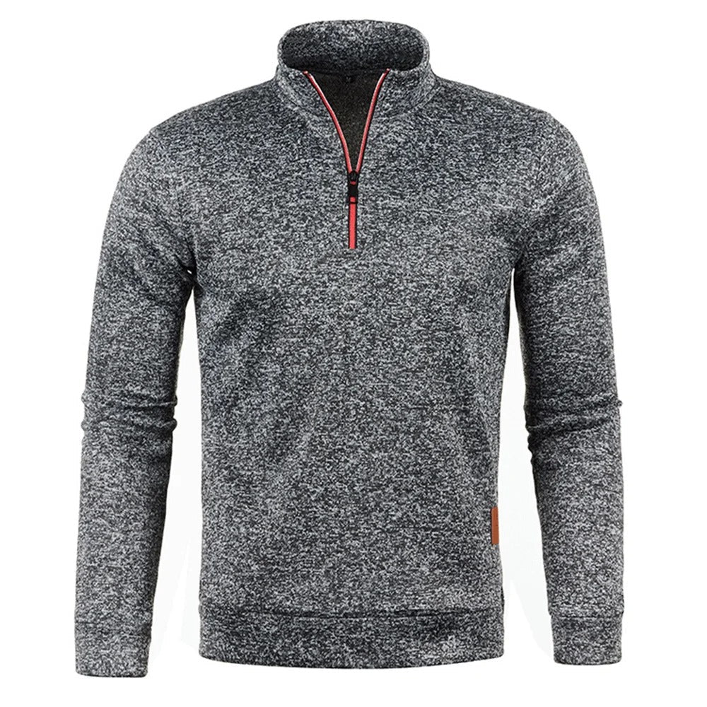 Bekväm herrtröja med dragkedja, perfekt för vinter och höst. Mjuk stickad pullover.