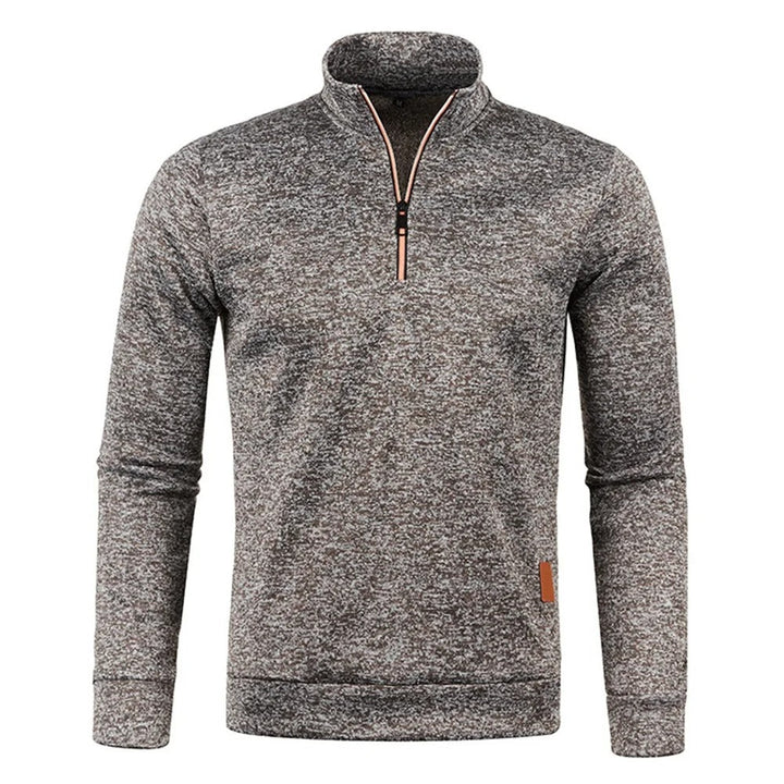 Grå herrtröja med dragkedja. Varm och stilren pullover för alla tillfällen.