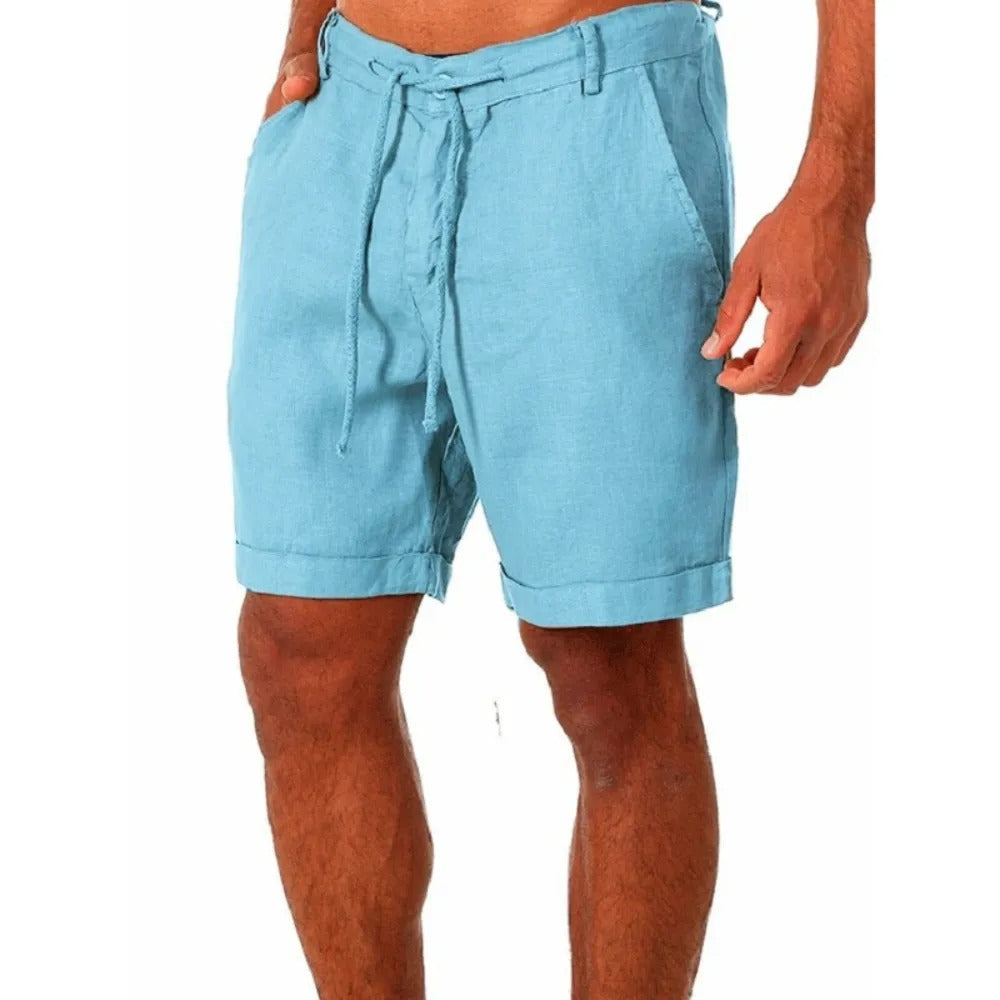 Grå herrshorts i linne-stil, perfekta sommarshorts för fritid och semester.
