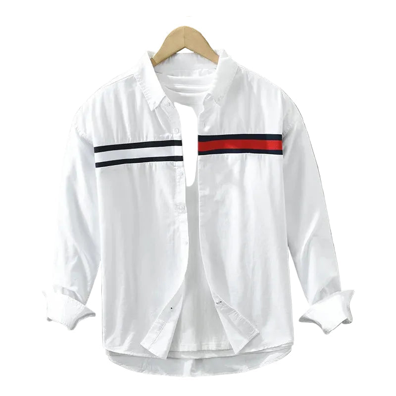 Herrskjorta button-up med färgblock i blått och vitt, idealisk för vår- och sommarmode