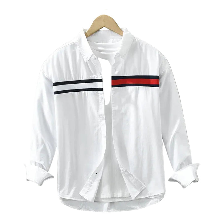 Herrskjorta button-up med färgblock i blått och vitt, idealisk för vår- och sommarmode
