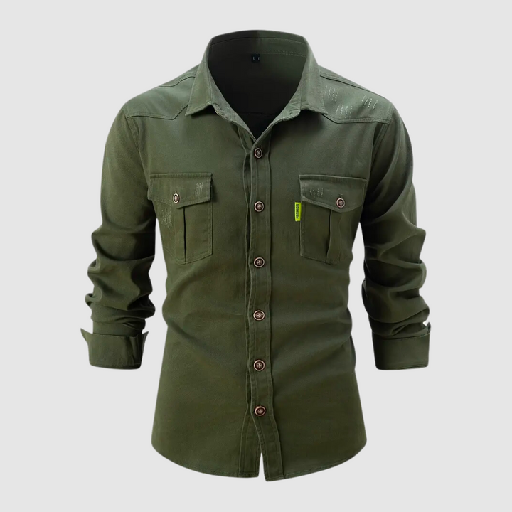 Komfortabel herrskjorta i bomullsblandning med casual workerstil. Perfekt för vardagsbruk och mode.