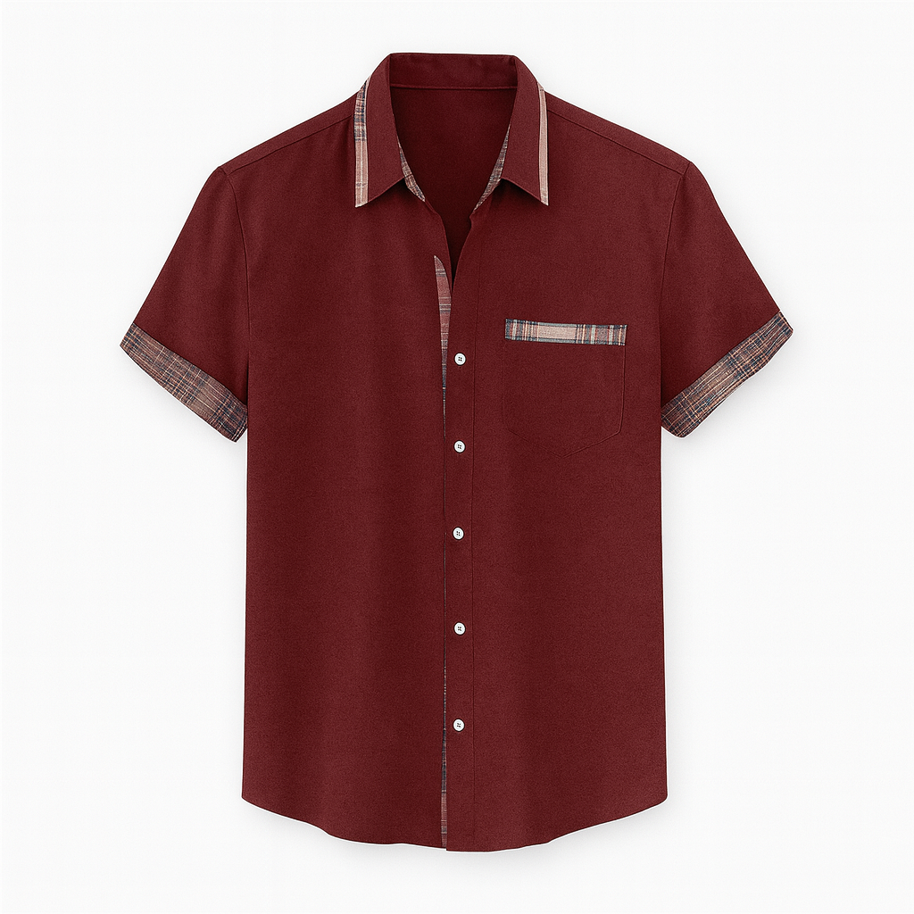 Herrkläder: Kortärmad modern skjorta. Slimfit passform och stilfull design för en bekväm sommarlook.