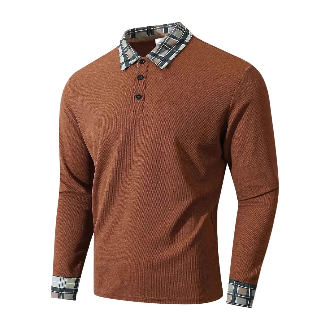 Herrskjorta långärmad med rustik rutig trim. Perfekt för casual och formell höstmode.
