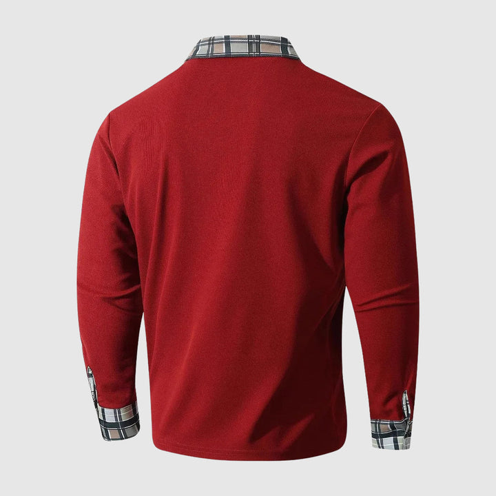 Modern herrskjorta, långärmad med rutig trim. Casual elegans för höstmode män.