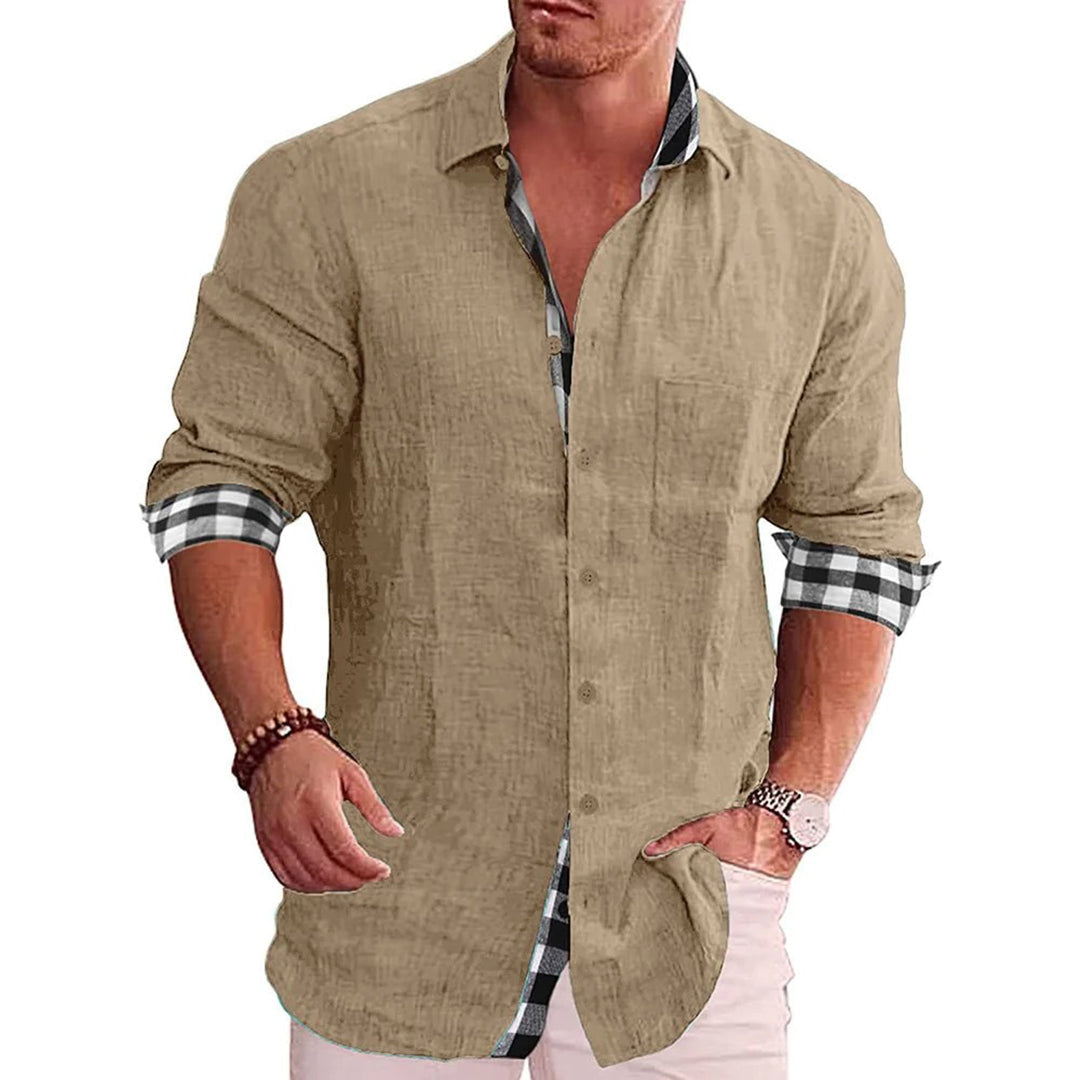 Avslappnad långärmad herrskjorta, modern design för höstmode, stilren och bekväm