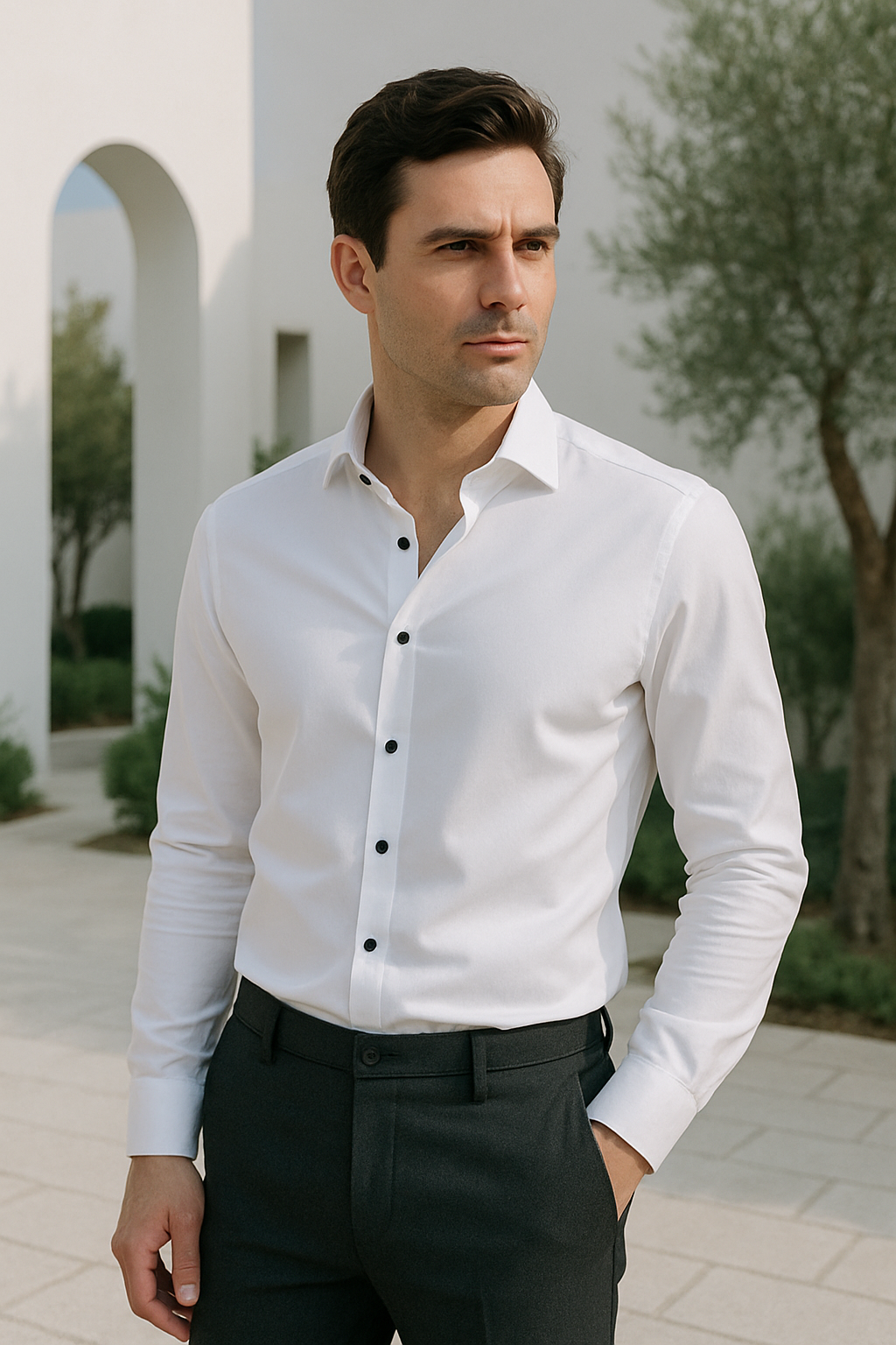 Lättskött smart casual herrskjorta i slim fit, perfekt för en modern och stilren stil.