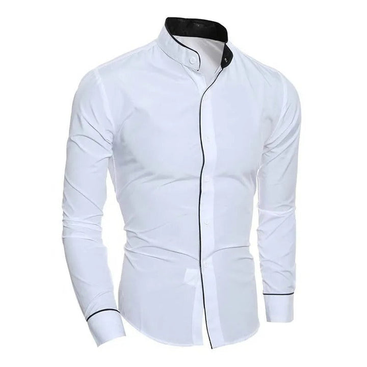 Blå långärmad slim fit herrskjorta i polyester, idealisk för en modern casual stil