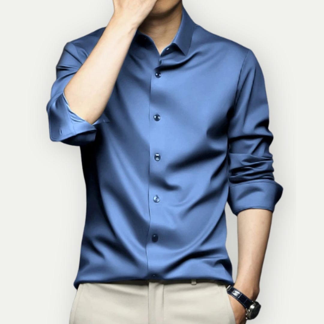 Grå slim fit herrskjorta, sportig och elegant, andningsbar, passar som fest- eller kontorsskjorta.
