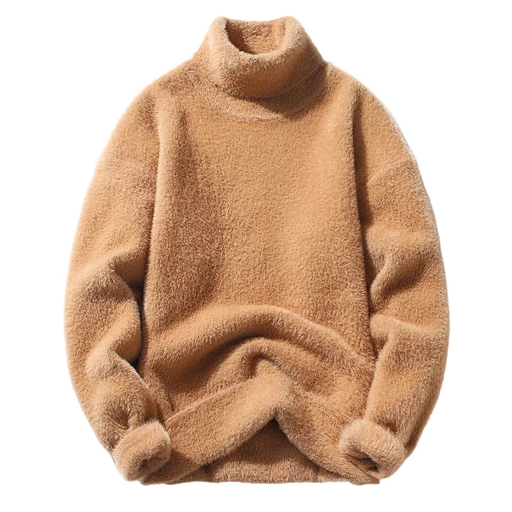 Herrtröja med hög krage, stickad för värme. Stilren och bekväm för herrmode. Perfekt för höst/vinter.