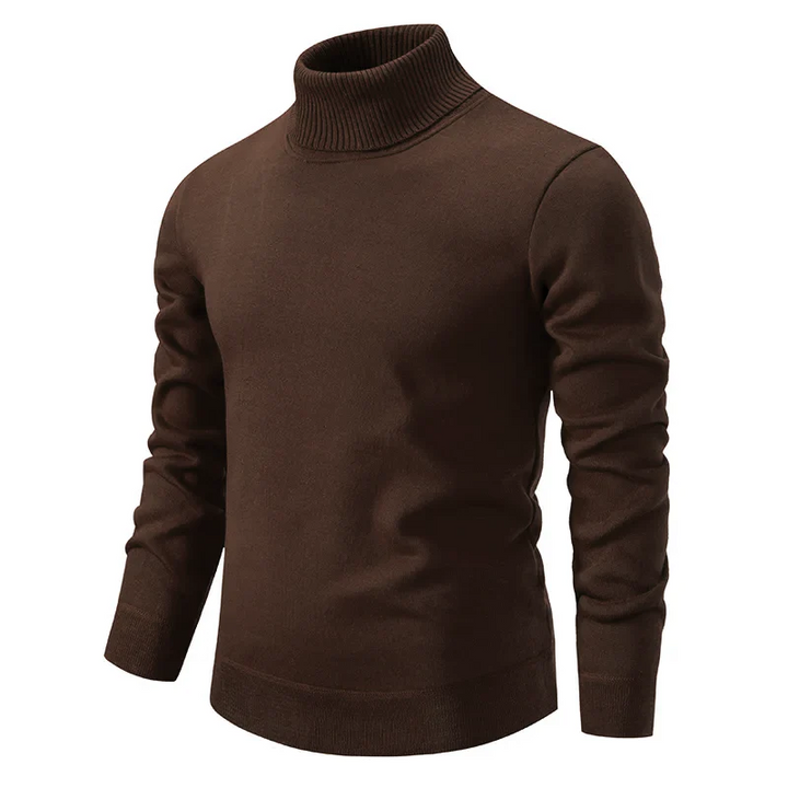 Herrtröja med hög polokrage, utmärkt för kyligare dagar. Mjukt material, bekväm design för vardag och fest.