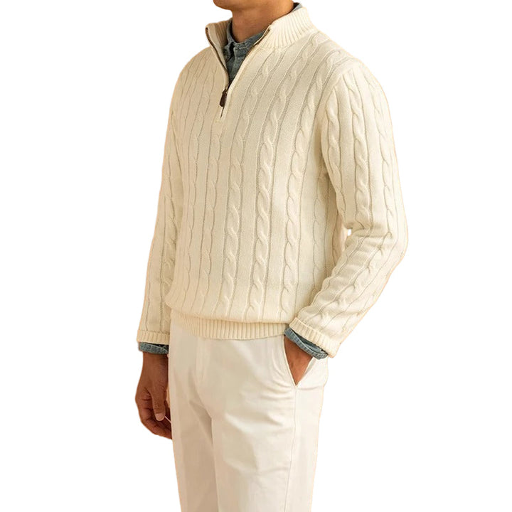 Herrtröja Mock Neck i jacquardmönster. Stilren stickad pullover för elegant vardagsmode.