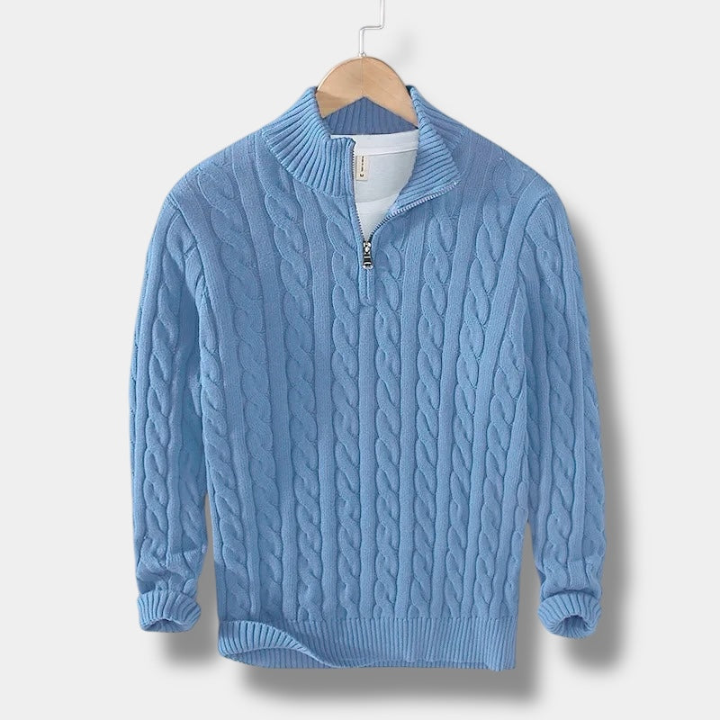 Affärscasual herrtröja, stickad med jacquardmönster och klassisk mockneck.