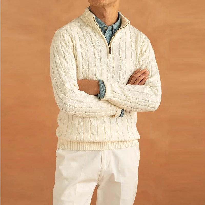 Elegant herrtröja med mockneck och jacquardväv. Perfekt för affärscasual herrkläder.