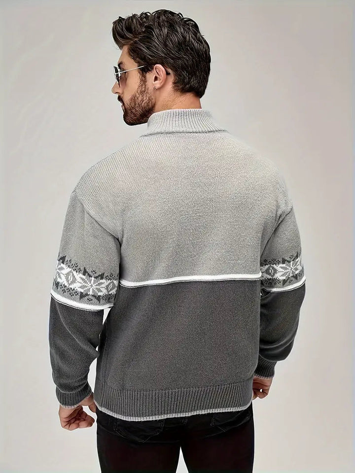 Komfortabel stickad herrtröja med klassiskt skandinaviskt mönster. Perfekt för vinterkläder och stilig herrmode.