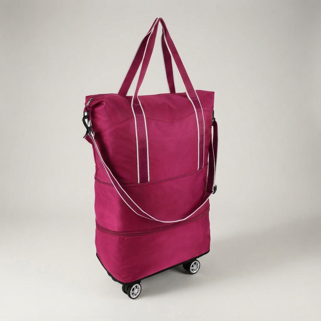 Resväska med smart design. Denna hopfällbara duffelväska med hjul är utökbar för mer packutrymme.