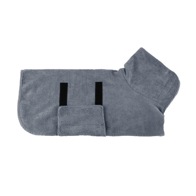 Blå hundbadrock som ger din hund värme och snabb torkning. Essentiell hundaccessoar.