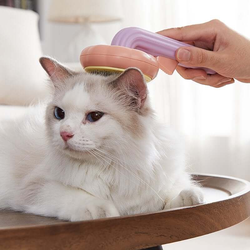 Ergonomisk pumpaborste för effektiv avmattning, rengöring & glänsande päls hos husdjur. För hund & katt.