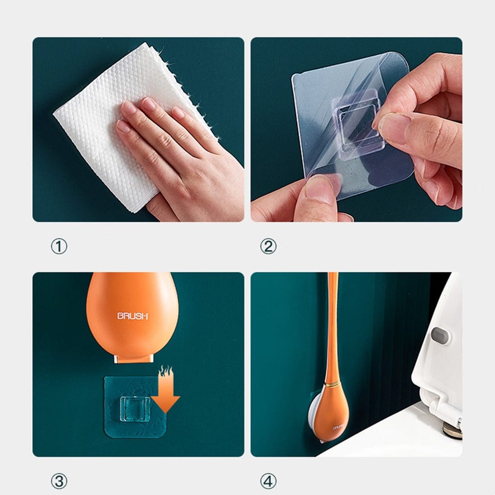 Stilren väggmonterad toalettborste, en praktisk badrumsaccessoar med modern design som sparar utrymme.