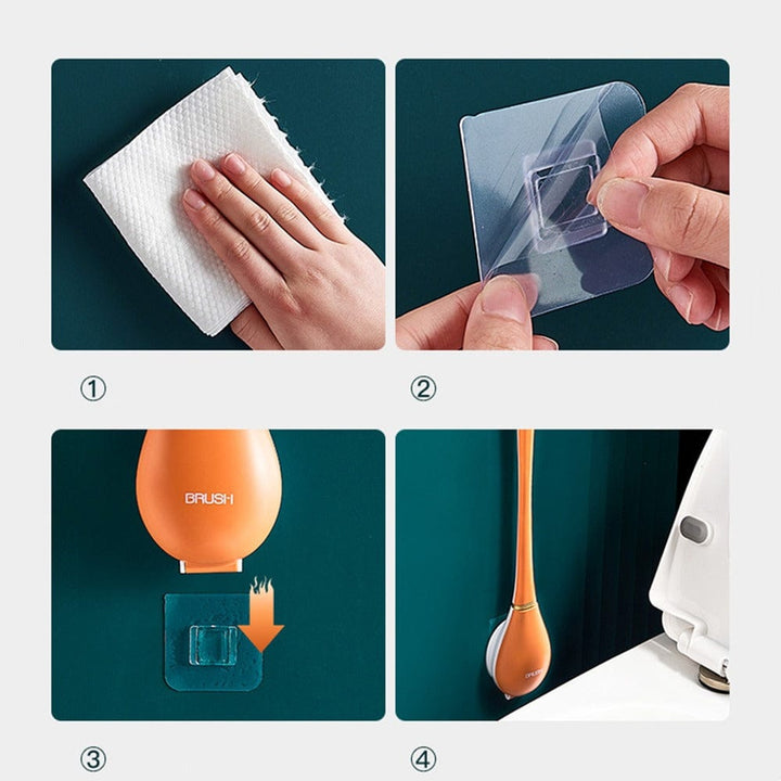 Stilren väggmonterad toalettborste, en praktisk badrumsaccessoar med modern design som sparar utrymme.