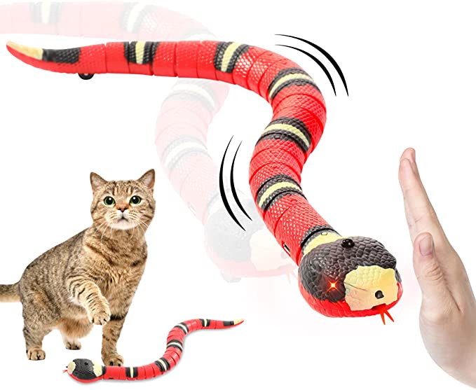 Smart sensorstyrd elektronisk ormleksak som interagerar med katten för spännande husdjurslek.