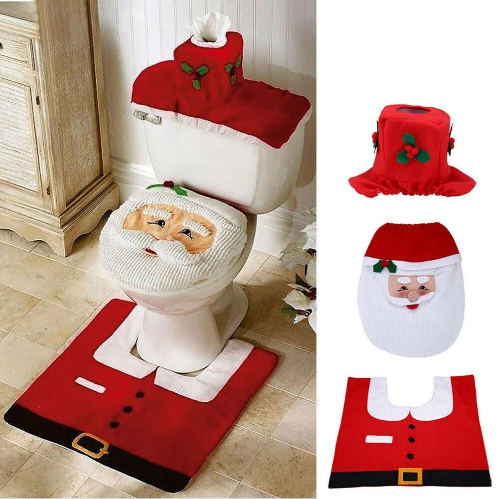 Jultomte toalettstolsöverdrag för juldekoration i badrummet. Ett festligt inslag i heminredningen till jul.